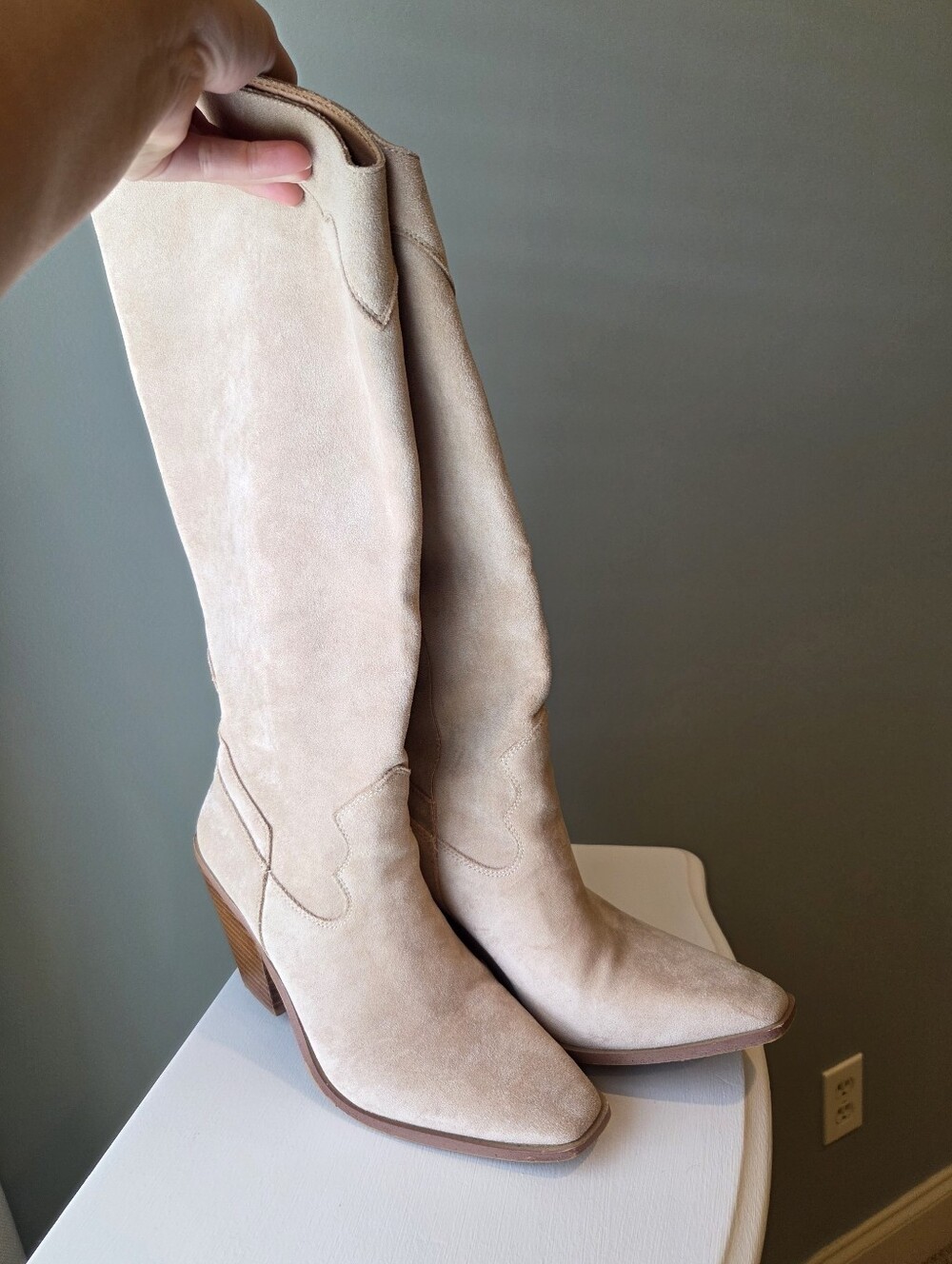 Tall Suede Boot - Cream